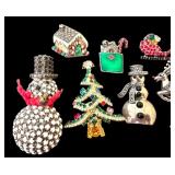 UL - Set of 8 Holiday Brooch Pins Including Sterling Silver and Rhinestone Designs