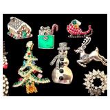 UL - Set of 8 Holiday Brooch Pins Including Sterling Silver and Rhinestone Designs