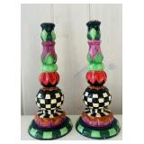 SR - Set of 2 Decorative 12-Inch Hand-Painted Ceramic Candlesticks