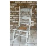 SR - Vintage White Wicker and Cane Seat Rocking Chair