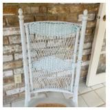 SR - Vintage White Wicker and Cane Seat Rocking Chair