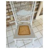 SR - Vintage White Wicker and Cane Seat Rocking Chair