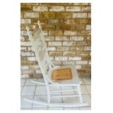 SR - Vintage White Wicker and Cane Seat Rocking Chair