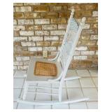 SR - Vintage White Wicker and Cane Seat Rocking Chair