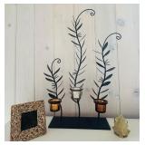 SR/FR - Decorative Metal Leaf Tealight Holder, Mosaic Photo Frame, and Gold Tree Votive Holder Set