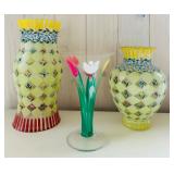 SR/LR - Set of 3 Hand Painted Glass Vases, Tracy Porter Signed