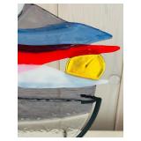 SR/FR - Fused Glass Art Panel with Sailboat and Mountain Scene on Metal Stand