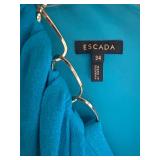 ST - Escada Blue Short Sleeve Dress with Gold Chain Detail, Size 34