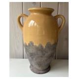 SR - Pair of 14-Inch Handled Pottery Vase and Hand-Painted Farmhouse Scene Vase