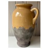 SR - Pair of 14-Inch Handled Pottery Vase and Hand-Painted Farmhouse Scene Vase