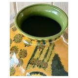 SR - Pair of 14-Inch Handled Pottery Vase and Hand-Painted Farmhouse Scene Vase