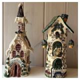 SR - Set of 2 Decorative Ceramic Village Houses, 14 inch Tall