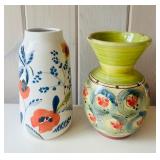 ST - Pair of 8 Inch Decorative Vases, Hand Painted and Studio Pottery