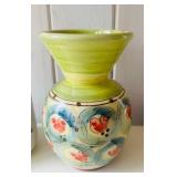 ST - Pair of 8 Inch Decorative Vases, Hand Painted and Studio Pottery