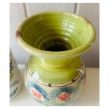 ST - Pair of 8 Inch Decorative Vases, Hand Painted and Studio Pottery