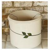 SR - Large Ceramic Crock with Metal Leaf Detail and Handle