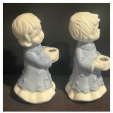 FR - Pair of 4-Inch Vintage Porcelain Angel Candle Holders