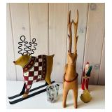 FR - Holiday Decor Set with Reindeer Figures, Santa, and Votive Holder