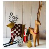 FR - Holiday Decor Set with Reindeer Figures, Santa, and Votive Holder