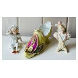 SR/FR - Set of 3 Antique Bisque and Porcelain Figurines with Decorated Shoe