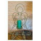 LL - Decorative 26-Inch Metal Wire Angel Candle Holder with Green Pillar Candle