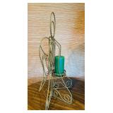 LL - Decorative 26-Inch Metal Wire Angel Candle Holder with Green Pillar Candle