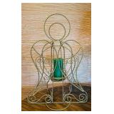 LL - Decorative 26-Inch Metal Wire Angel Candle Holder with Green Pillar Candle