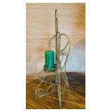 LL - Decorative 26-Inch Metal Wire Angel Candle Holder with Green Pillar Candle