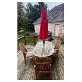 D - Kingsley-Bate Teak Outdoor Patio Set with 4 Chairs, Table and Umbrella