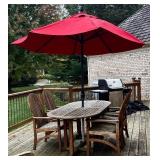 D - Kingsley-Bate Teak Outdoor Patio Set with 4 Chairs, Table and Umbrella