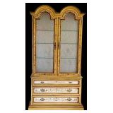 LR - Vintage Drexel Heritage Hand-Painted Display Hutch with Glass Shelves