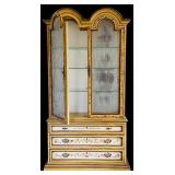 LR - Vintage Drexel Heritage Hand-Painted Display Hutch with Glass Shelves