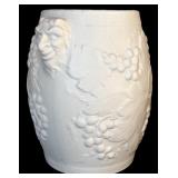 FR - White Ceramic Vase with Grapes and Face Motif, 9.5 Inches Tall