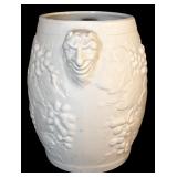 FR - White Ceramic Vase with Grapes and Face Motif, 9.5 Inches Tall