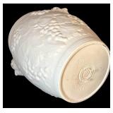 FR - White Ceramic Vase with Grapes and Face Motif, 9.5 Inches Tall