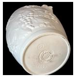 FR - White Ceramic Vase with Grapes and Face Motif, 9.5 Inches Tall