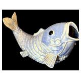 Blue and Cream Glazed Ceramic Koi Fish Decorative Figurine