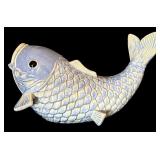 Blue and Cream Glazed Ceramic Koi Fish Decorative Figurine
