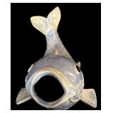 Blue and Cream Glazed Ceramic Koi Fish Decorative Figurine