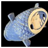 Blue and Cream Glazed Ceramic Koi Fish Decorative Figurine