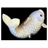 Blue and Cream Glazed Ceramic Koi Fish Decorative Figurine