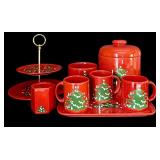 FR  - Vintage Waechtersbach West Germany Christmas Ceramic Serving Set with Two-Tier Dessert Stand