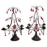 LR  - Pair of Vintage Point A Ligne Paris 20-Inch Red Crystal Candelabras