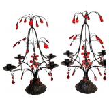 LR  - Pair of Vintage Point A Ligne Paris 20-Inch Red Crystal Candelabras