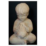 LR - Pair of Vintage Child Figurines Austin Sculpture and Boy by Tree Stump 9.5-10 in