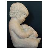 LR - Pair of Vintage Child Figurines Austin Sculpture and Boy by Tree Stump 9.5-10 in