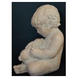 LR - Pair of Vintage Child Figurines Austin Sculpture and Boy by Tree Stump 9.5-10 in