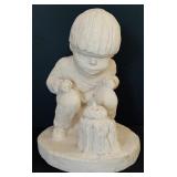 LR - Pair of Vintage Child Figurines Austin Sculpture and Boy by Tree Stump 9.5-10 in