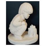 LR - Pair of Vintage Child Figurines Austin Sculpture and Boy by Tree Stump 9.5-10 in