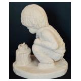 LR - Pair of Vintage Child Figurines Austin Sculpture and Boy by Tree Stump 9.5-10 in